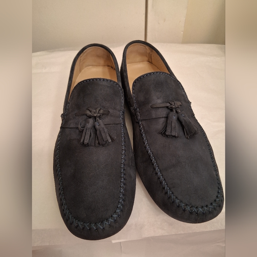 Men's Suede Tassel Loafers in Dark Blue - Classic Slip-On